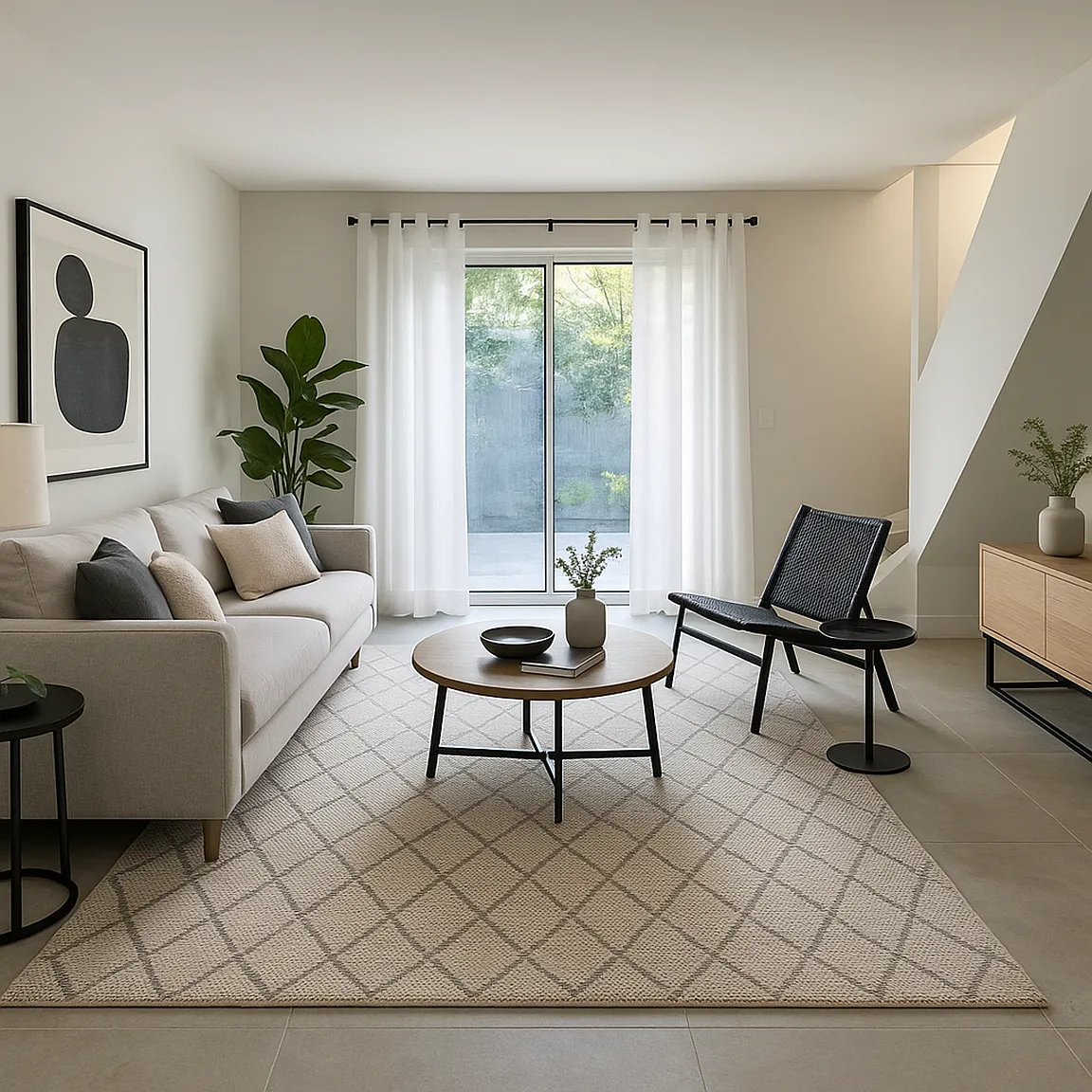 Bright Cypresside Townhouses living room with neutral furnishings