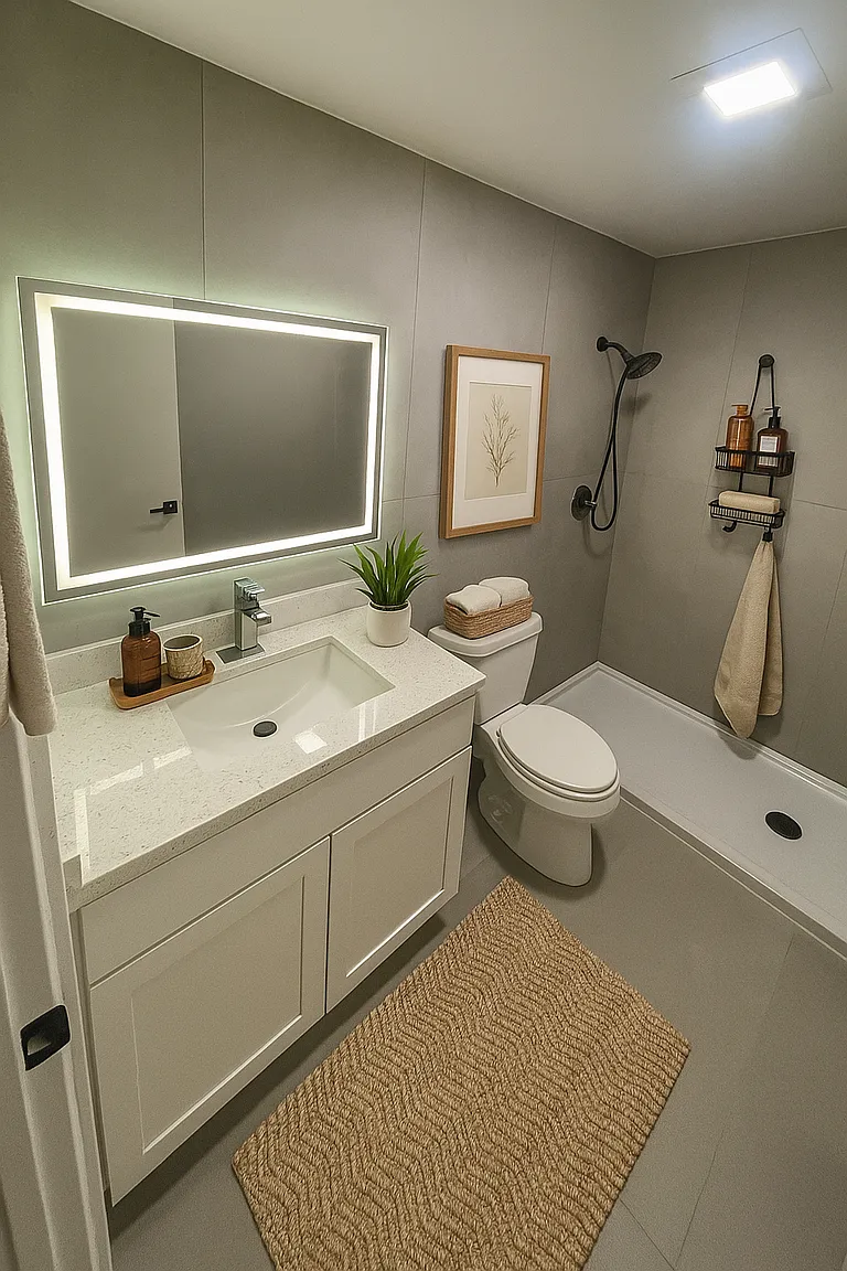 Refreshed bathroom with modern vanity and shower