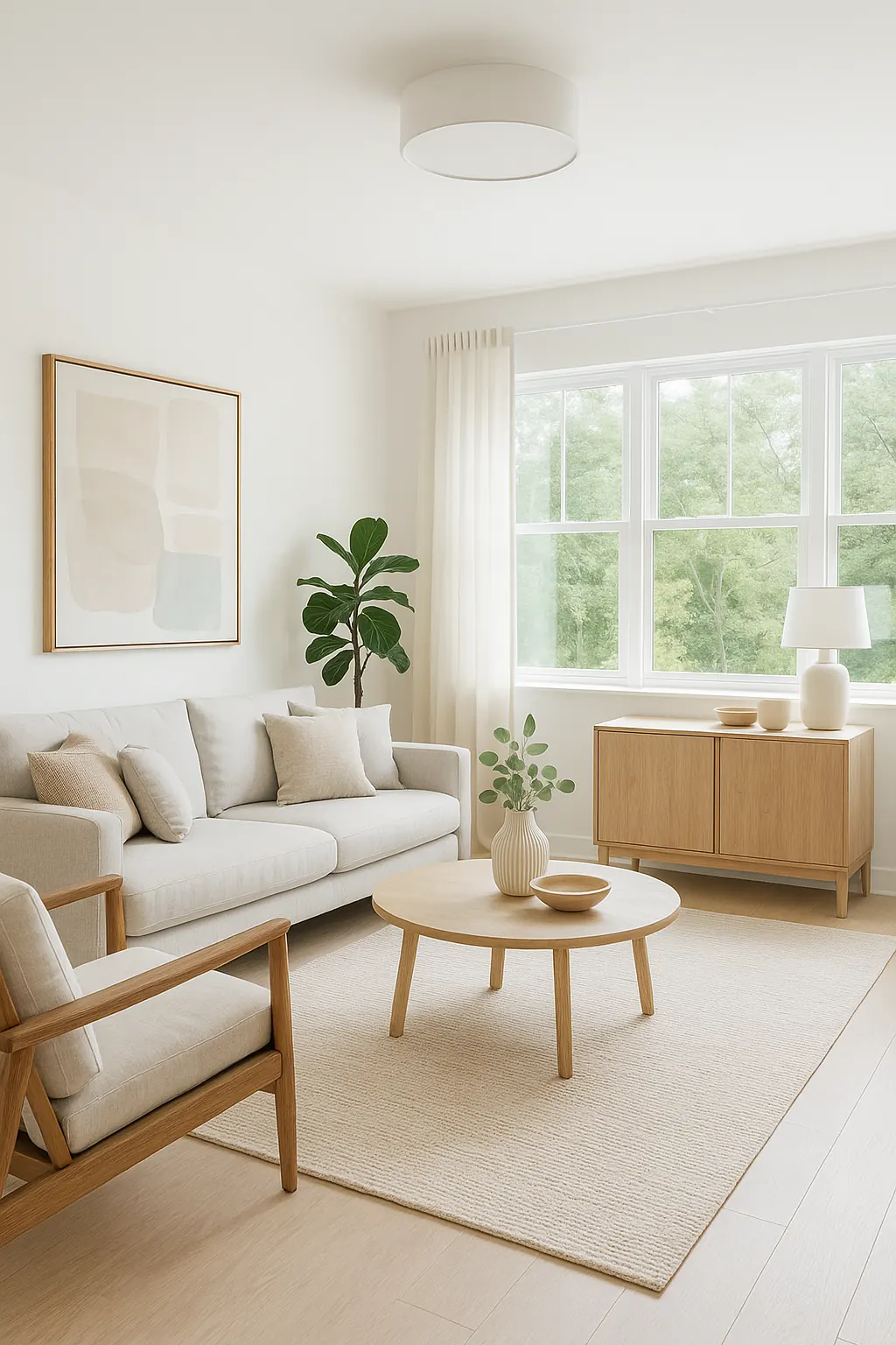 Bright living room with large windows
